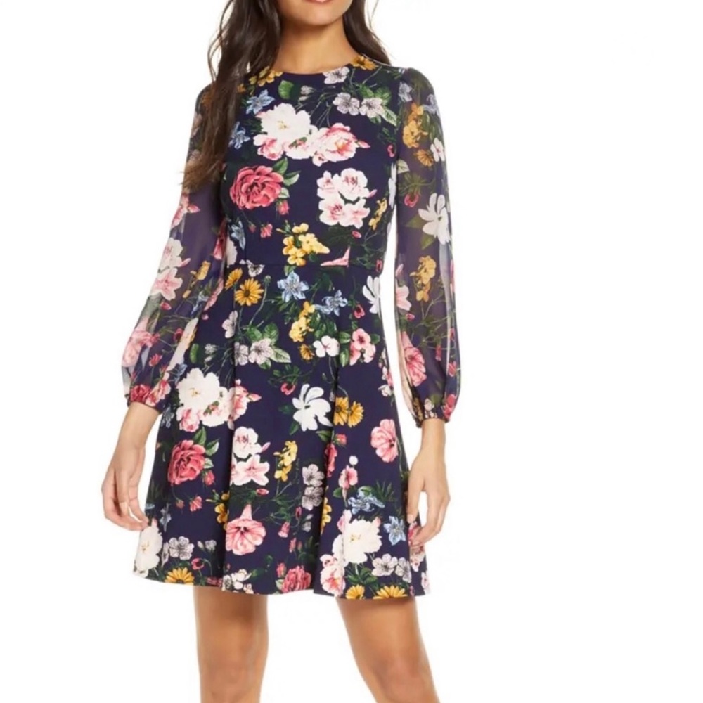Vince Camuto Floral Fit & Flare long sleeve dress